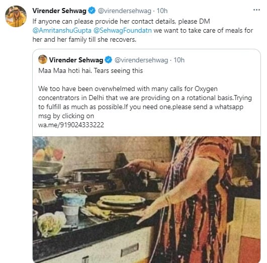 कोरोना की जंग में आगे आए वीरेंद्र सहवाग, इस महिला की तस्वीर शेयर कर लिखी ये बात