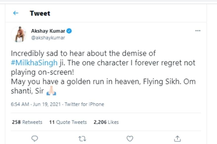 मिल्खा सिंह की मौत, मिल्खा सिंह, बॉलीवुड हस्तियों ने मिल्खा सिंह की मौत पर शोक व्यक्त किया, सोशल मीडिया, शाहरुख खान