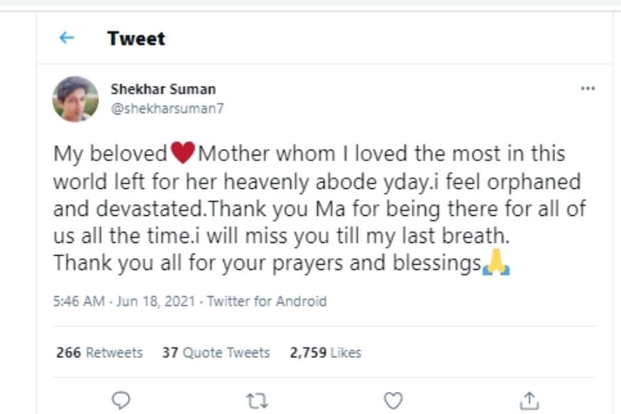 Shekhar Suman, Shekhar Suman mother's Death, Shekhar Suman feeling devastated and orphaned, Social Media, Viral Post, Shekhar Suman, Shekhar Suman's mother passes away, Social Media