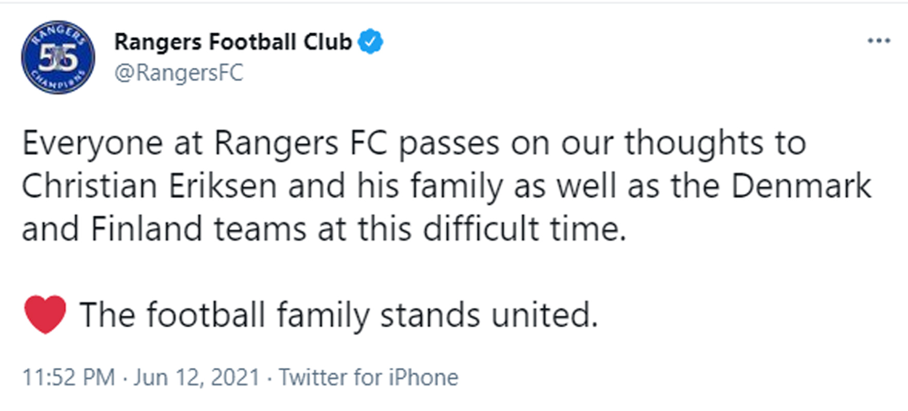  कई फुटबॉल क्लब ने भी एरिक्सन के लिए दुआ करते हुए ट्वीट किए.