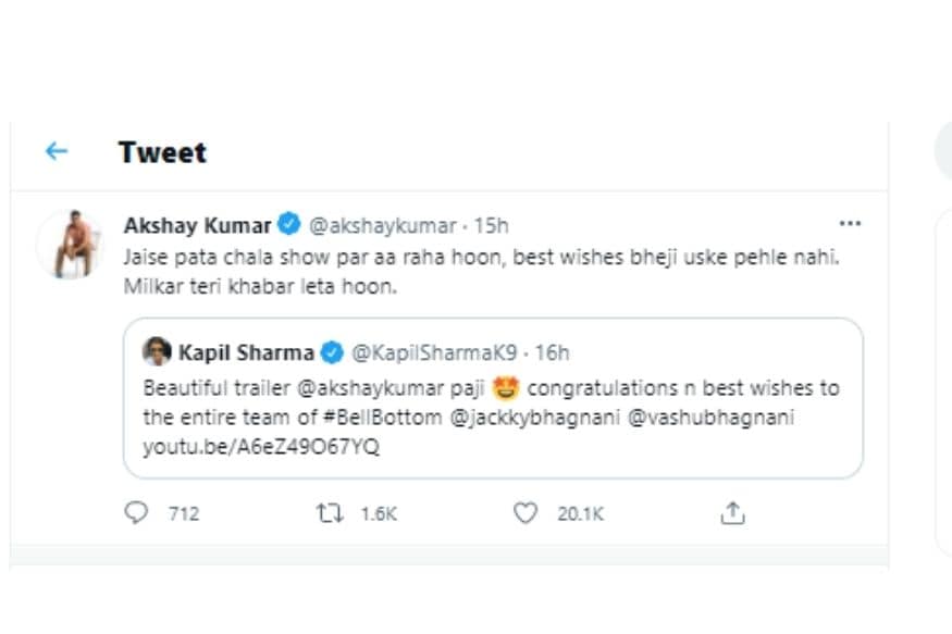 Akshay Kumar, Kapil Sharma, Akshay Kumar teases Kapil Sharma, BellBottom, Kapil Sharma late BellBottom tweet, Kapil Sharma, Akshay Kumar