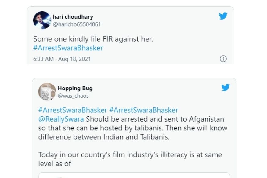 Swara Bhasker, ArrestSwaraBhasker, Swara bhasker compares Taliban terror with Hindutva, Taliban terror, Hindutva, Social Media, Viral Tweet, स्वरा भास्कर, स्वरा भास्कर ट्रेंड