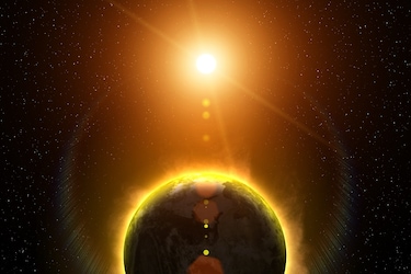  पृथ्वी (Earth) पर ऊर्जा आमगन और निर्गमन के संतुलन को पृथ्वी का ऊर्जा बजट (Energy Budget of Earth) कहते हैं. सामान्यतया जितनी भी ऊर्जा पृथ्वी पर सूर्य और अन्य स्रोतों से आती है उतनी ही वापस भी जानी चाहिए, लेकिन ऐसा ना होने पर कहा जाता है कि पृथ्वी का ऊर्जा बजट असंतुलित हो गया है. पृथ्वी पर अधिकांश ऊर्जा सूर्य से ही आती है, लेकिन सुदूर तारों से आने वाले विकिरण भी इस पर असर डालते हैं. नए अध्ययन में साबित किया गया है कि इस सौर और कॉस्मिक विकिरणों का बादलों के निर्माण की प्रक्रिया पर पड़ने वाला प्रभाव जलवायु को भी प्रभावित करता है. (प्रतीकात्मक तस्वीर: shutterstock)