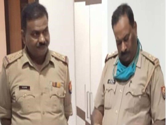 फरार आरोपी इंस्पेक्टर जेएन सिंह (बाएं) और चौकी इंचार्ज अक्षय ​मिश्रा गिरफ्तार.