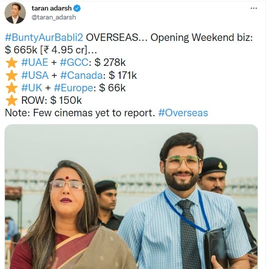 Bunty aur babli 2 box office collection day 4 saif ali khan rani mukerji sidhant chaturvedi Taran Adarsh Bunty Bubbli