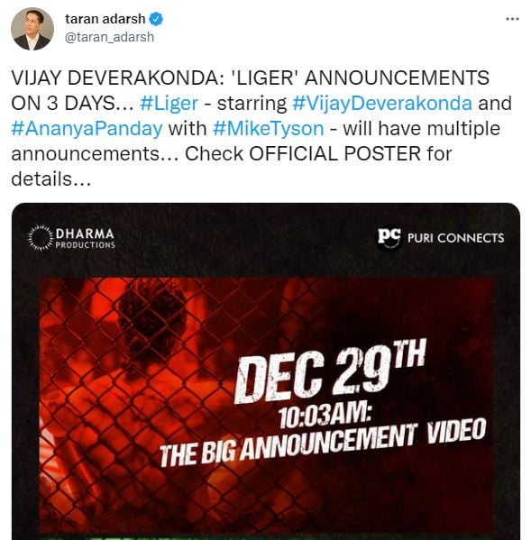 Liger Big Announcement Video, Liger first glimpse, Liger release date, Liger updates, Vijay Deverakonda Liger, Liger Ananya Panday, Liger Mike Tyson, अनन्या पांडे, विजय देवरकोंडा, माइक टायसन लाइगर