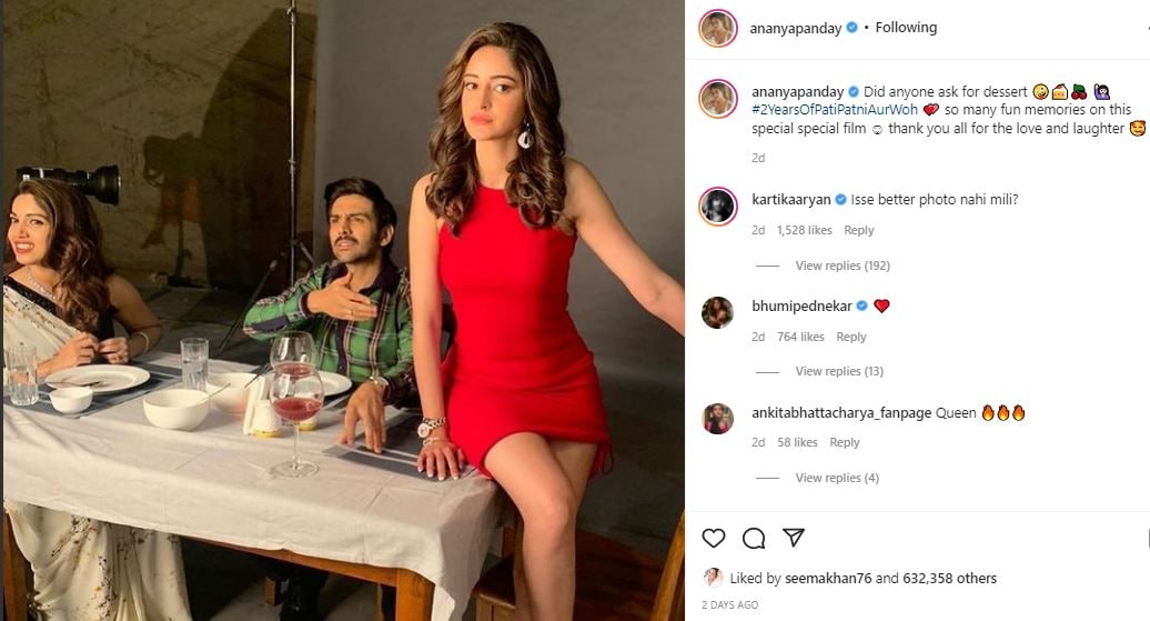 Ananya pandey shared glamorous pic in red dress her friends from suhana to navya commented