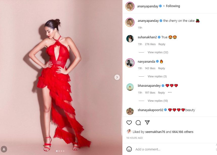 Ananya pandey shared glamorous pic in red dress