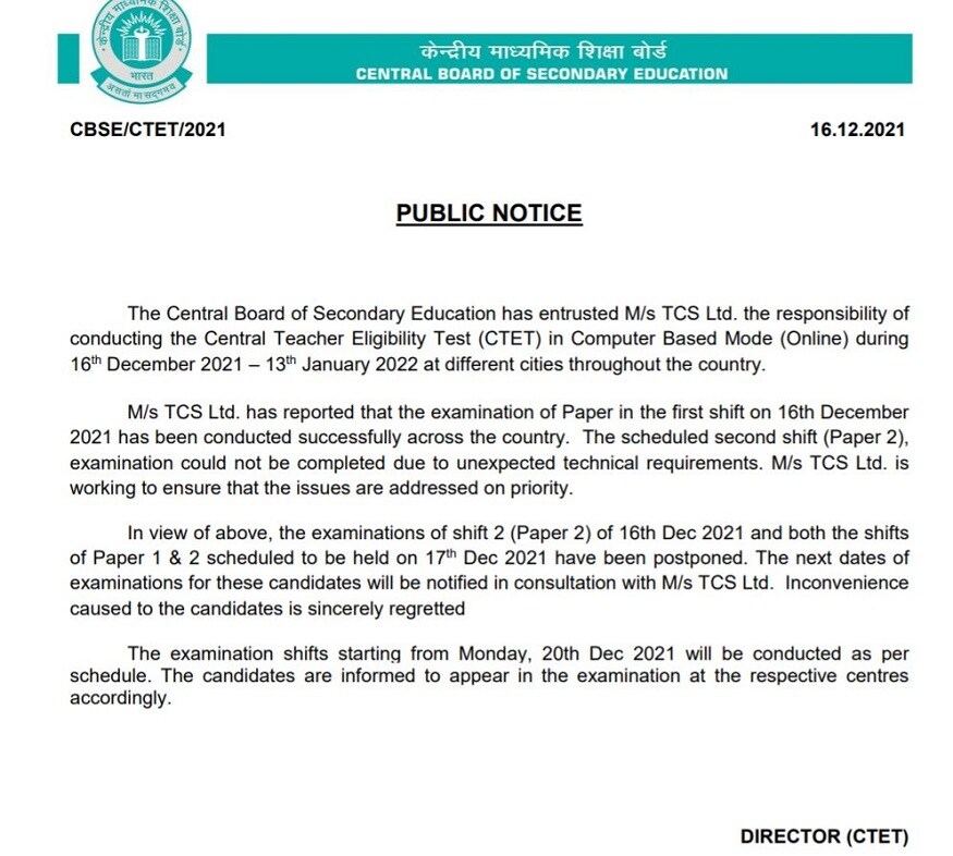 cbse ctet notice