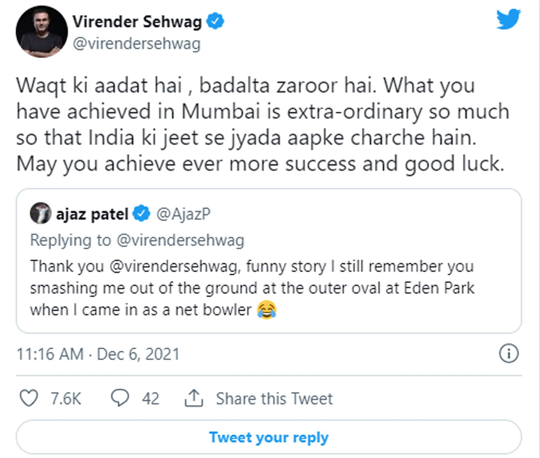 virender sehwag ajaz patel