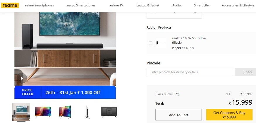 Realme TV पर पाएं डिस्काउंट.