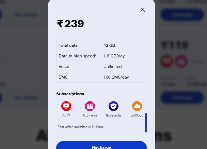Jio का 239 रुपये वाला प्लान.