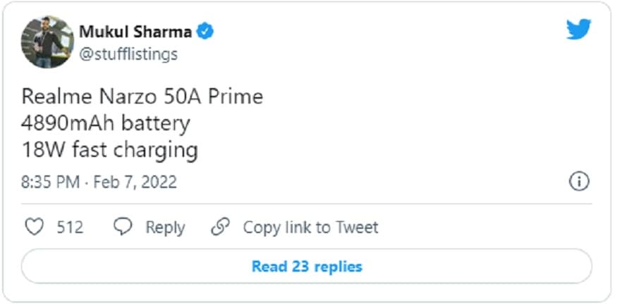 Realme Narzo 50A Prime की डिटेल लीक.