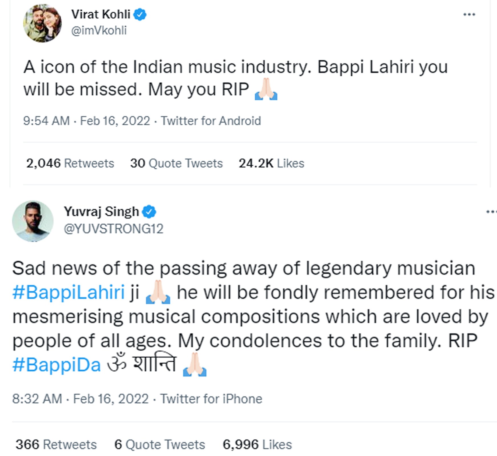 virat kohli on Bappi lahiri