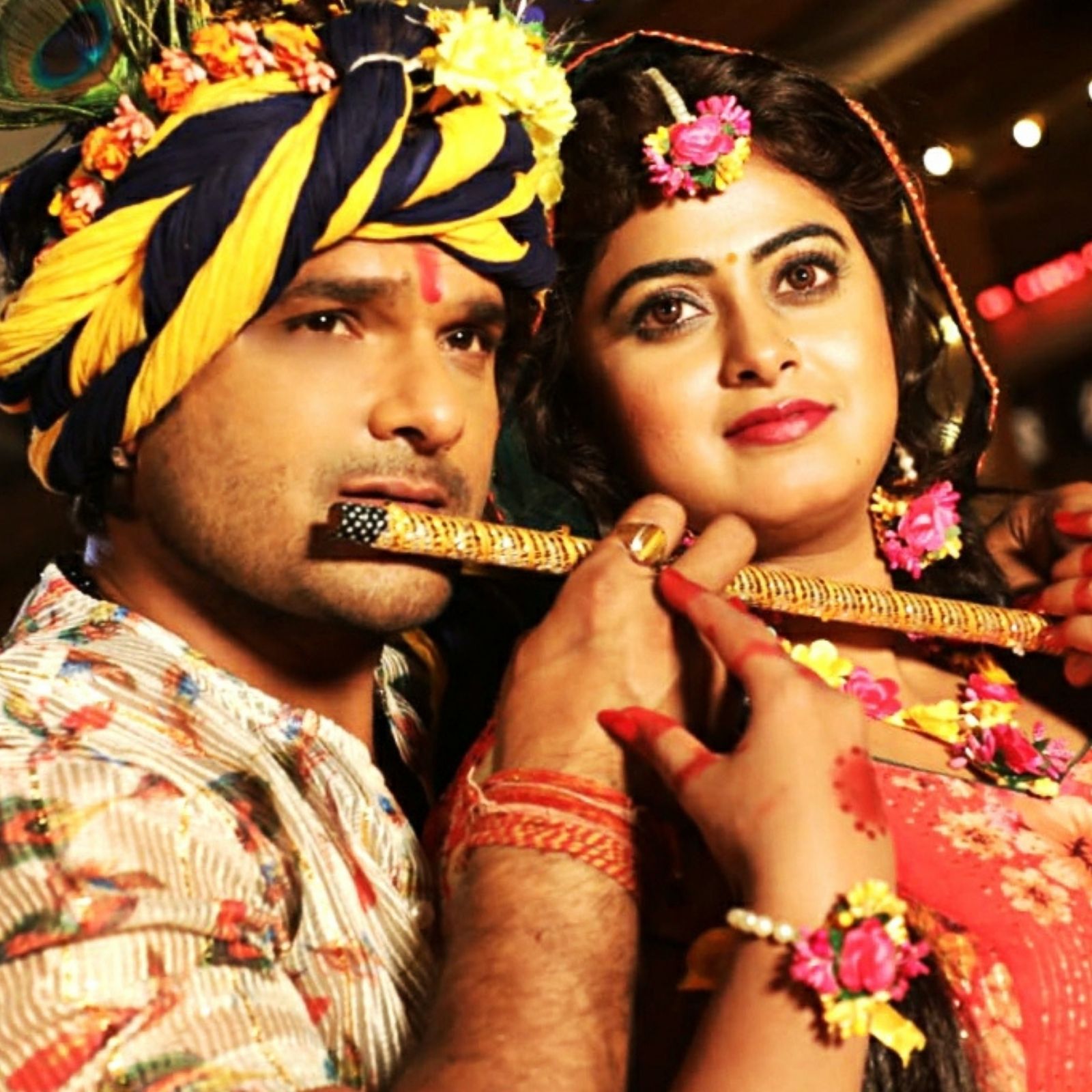 Khesari lal yadav Meghashree new look As Radha Krishan From Upcoming Bhojpuri film Bol Radha Bol