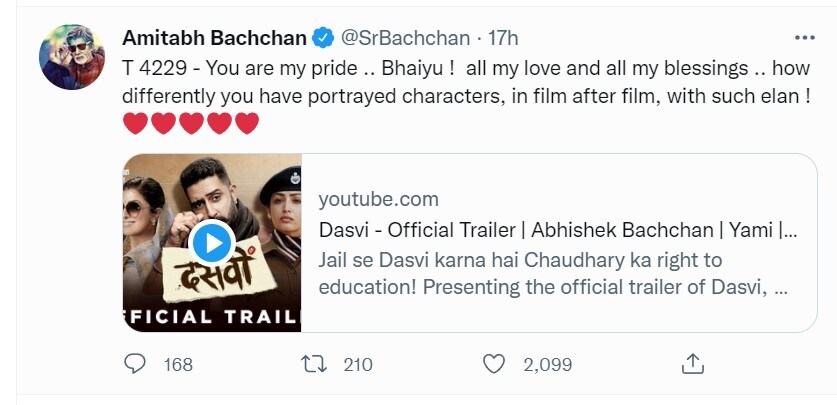 Amitabh Bachchan,Abhishek Bachchan,Dasvi,Dasvi trailer ,Deepika Padukone,Abhishek Bachchan film Dasvi ,Nimrat Kaur,Yami Gautam, अमिताभ बच्चन, अभिषेक बच्चन, दासवी, दासवी ट्रेलर, दीपिका पादुकोण, अभिषेक बच्चन फिल्म दासवी, निम्रत कौर, यामी गौतम