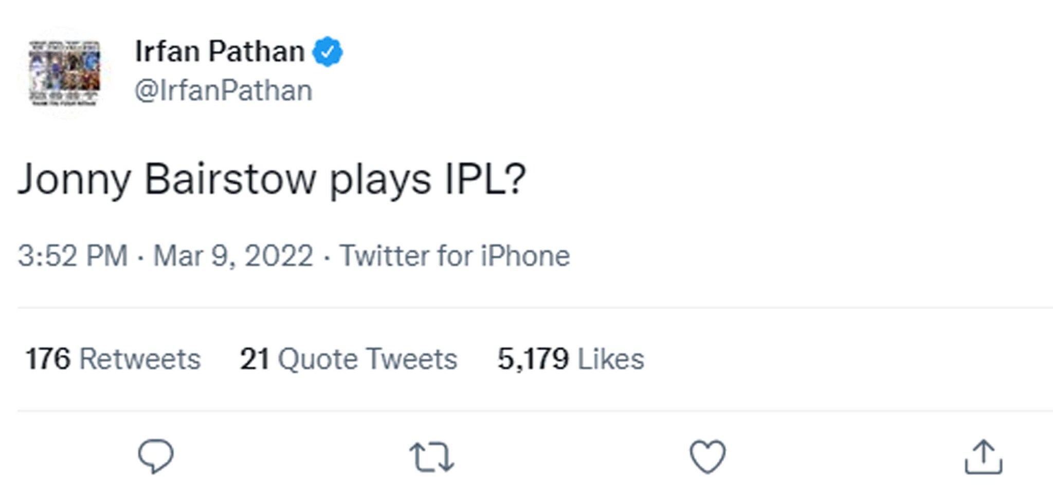 irfan pathan tweet on bairstow