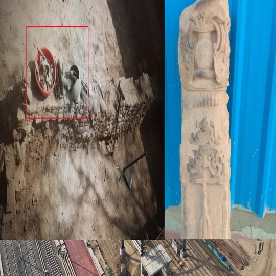 हस्तिनापुर पाण्डव टीले की खुदाई में छात्रों ने प्राचीन मूर्तियां, अवशेष और स्तंभ देखे, तो वह चकित रह गए. File 