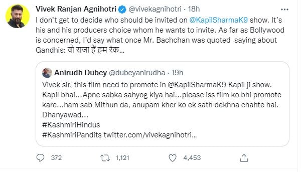 The kashmir files director vivek agnihotri says kapil sharma refuse to promote movie for this reason