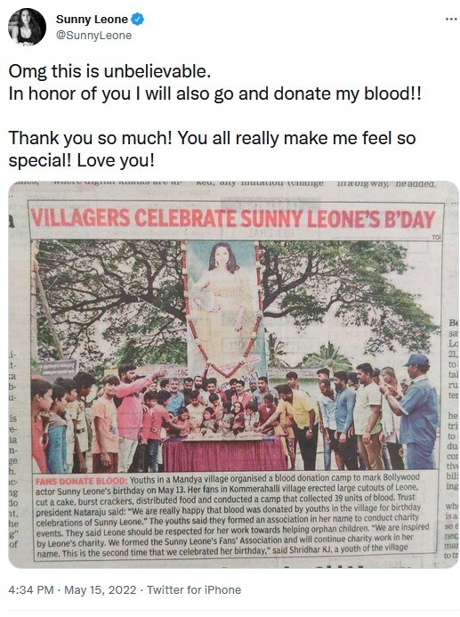 Sunny Leone, Sunny Leone birthday, Sunny Leone instagram, Sunny Leone instagram post, Sunny Leone instagram pics, Sunny Leone pics, Sunny Leone fans blood donation, सनी लियोन, सनी लियोन जन्मदिन, सनी लियोन इंस्टाग्राम, सनी लियोन इंस्टाग्राम पोस्ट, सनी लियोन इंस्टाग्राम तस्वीरें, सनी लियोन तस्वीरें