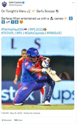 Sarfaraz Khan scoop shot, Sarfaraz Khan delhi capitals, pbks vs dc, delhi capitals vs punjab kings, ipl 2022, ipl, indian premier league, Sarfaraz Khan vs pbks, Sarfaraz Khan news, सरफराज खान, सरफराज खान स्कूप शॉट, पंजाब किंग्स बनाम दिल्ली कैपिटल्स 