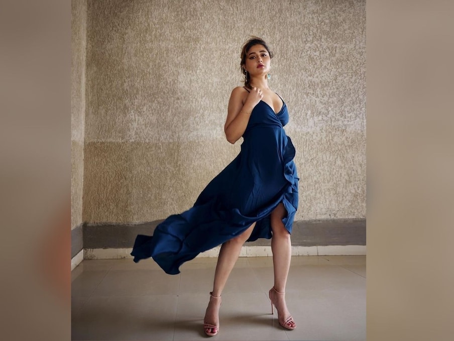 Rashami Desai in Classic Blue Slit Gown Dress
