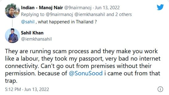   sonu sood, sonu sood news, sonu sood helps man in thailand, indian stuck in thailand, sonu sood sends tickets to indian, sonu sood sahil khan, sonu sood, thailand, indian person