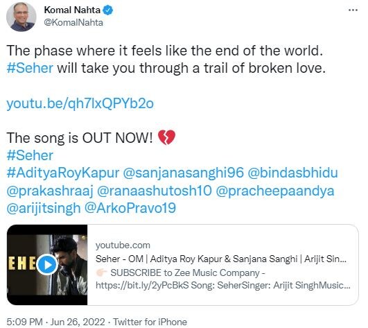 Aditya Roy Kapur, OM The Battle Within first song released, Arijit Singh new song Seher, Sanjana Sanghi, OM: The Battle Within, OM: The Battle Within release date, ओम: द बैटल विदिन, पहला गाना सेहर हुआ रिलीज