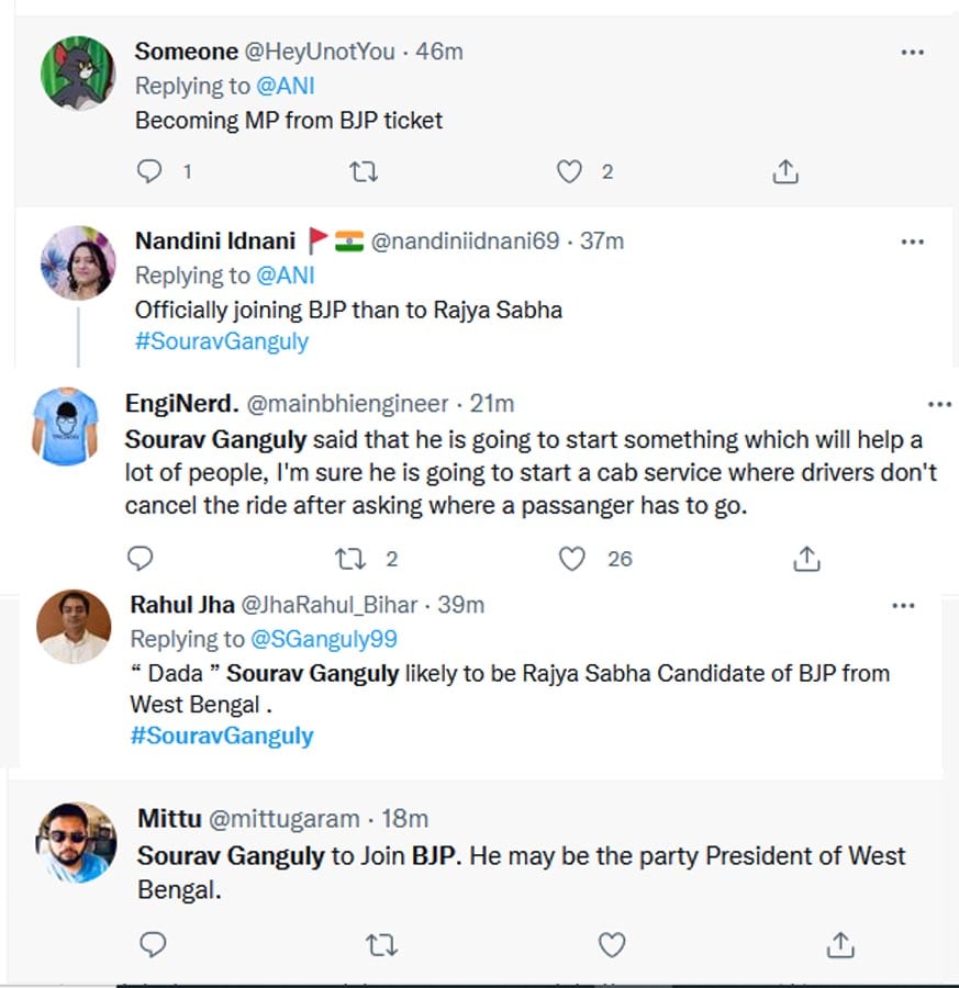 twitter reactions on ganguly