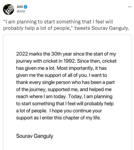 सौरव गांगुली का ट्वीट. 