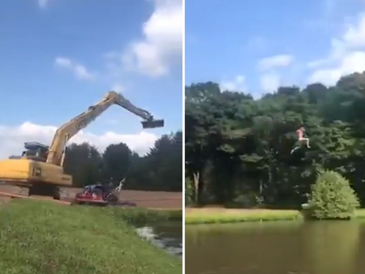 JCB से रस्सी बांधकर झूला झूलते नजर आया शख्स, अचानक हुआ कुछ ऐसा जिसे ...