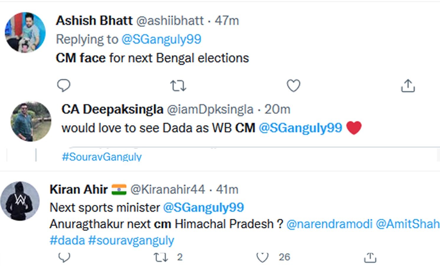 sourav ganguly tweet reactions
