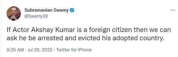 Subrmanian Swamy Tweet