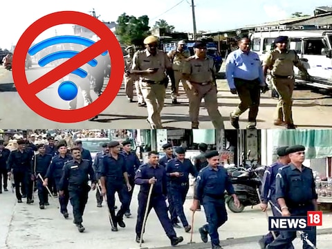 टोंंक के मालपुरा में फ्लैग मार्च करते सुरक्षा बल.