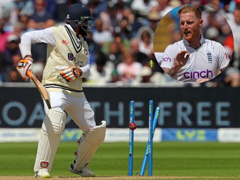 रवींद्र जडेजा को 23 के निजी स्कोर पर इंग्लिश कप्तान बेन स्टोक्स ने पवेलियन भेजा. (AFP)