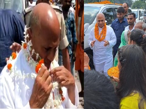 नालंदा से छपरा के रास्ते में आरसीपी सिंह का स्वागत करते समर्थक. 