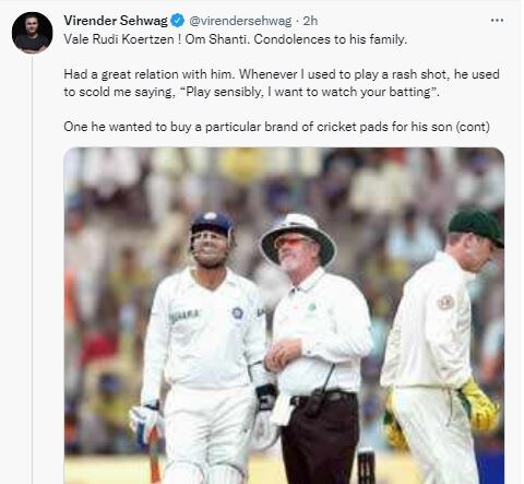 Virender Sehwag Recalls Rudi Koertzen, Rudi Koertzen Death, Rudi Koertzen Passes Away Virender Sehwag Virender Sehwag 