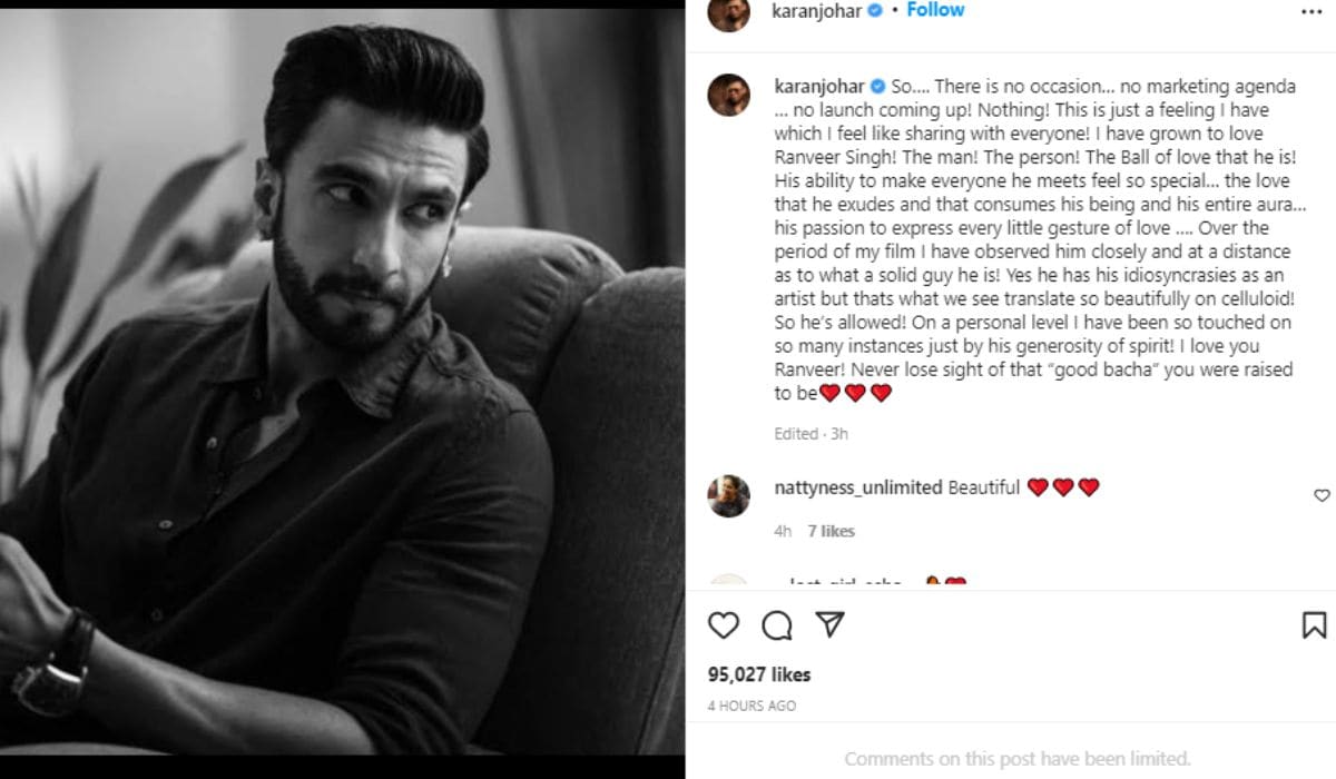 ranveer singh, karan johar post