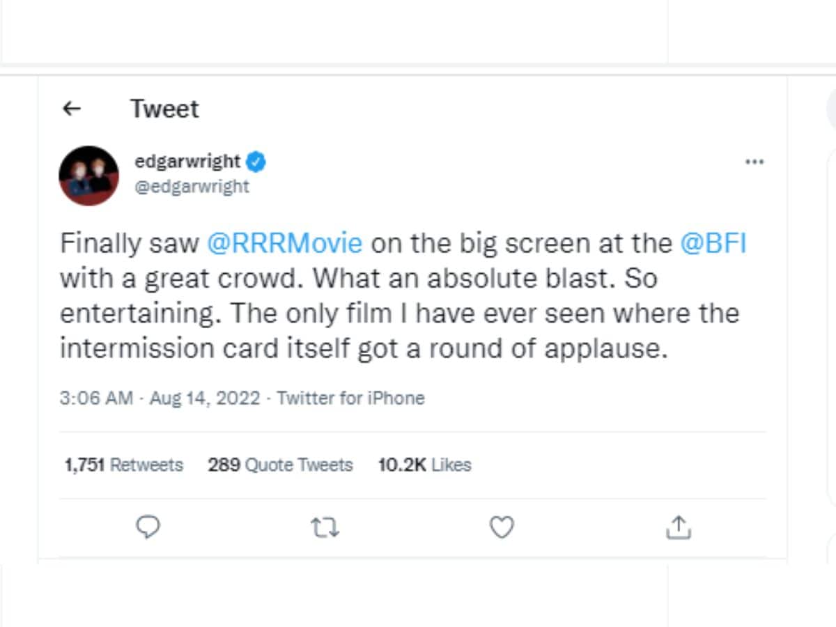 Edgar Wright, SS Rajamouli, RRR, Edgar Wright Praise RRR, RRR movie, Edgar Wright, SS Rajamouli, RRR, bollywood news, entertainment news