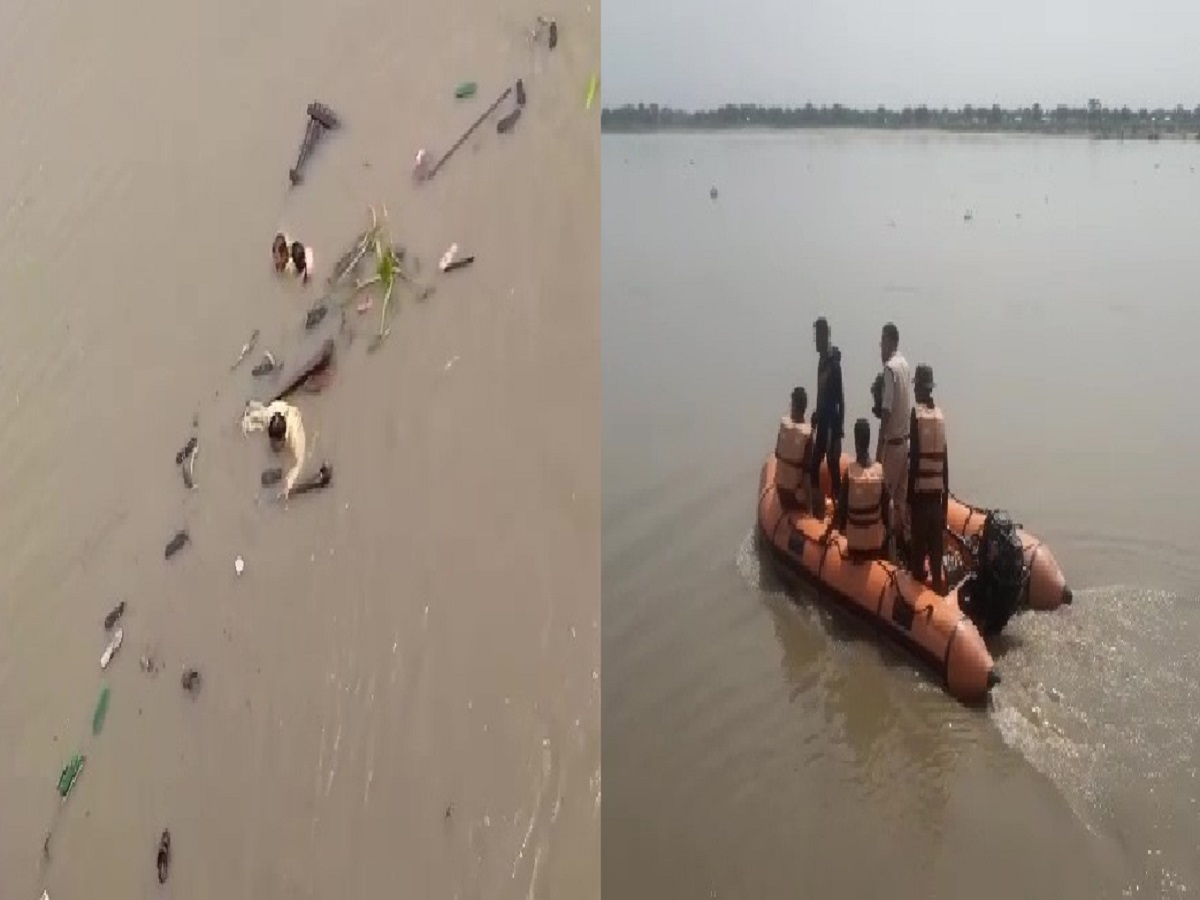 असम के धुबरी जिले में ब्रह्मपुत्र नदी में एक नाव पलट गई, जिसमें करीब 30 लोग सवार थे. (ANI Photo)
