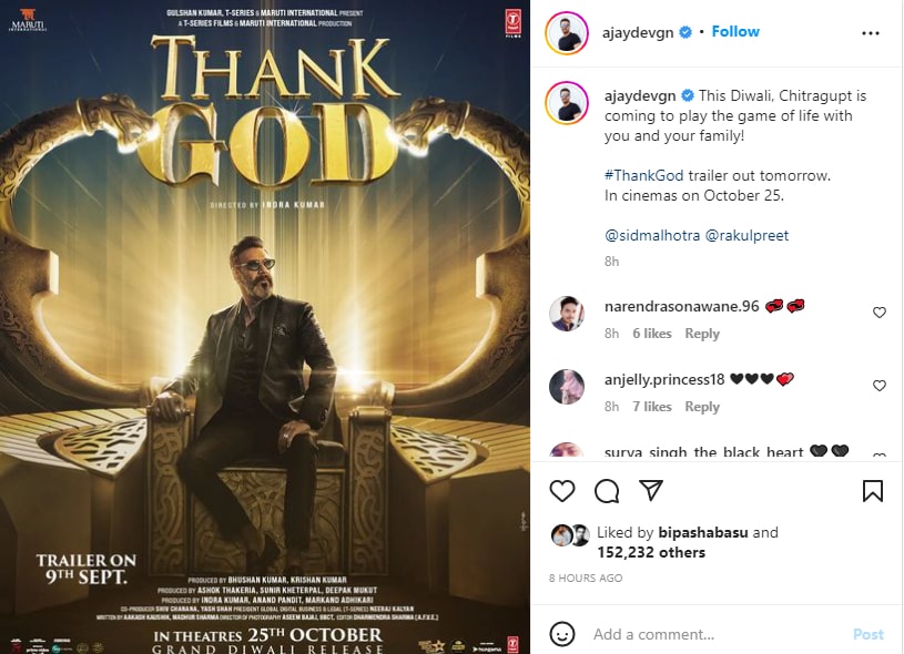 Ajay Devgn, Sidharth Malhotra, first look, Thank God, थैंक गॉड, अजय देवगन, सिद्धार्थ मल्होत्रा, फर्स्ट लुक