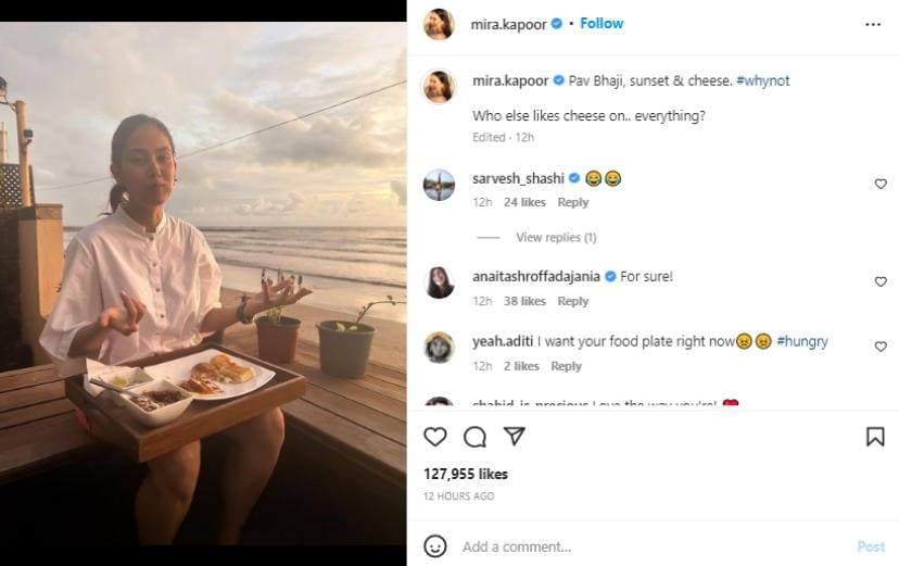 After Shahid Kapoor, Mira Rajput showed food love, the actor's wife was seen eating pav bhaji at the seaside Mira Rajput