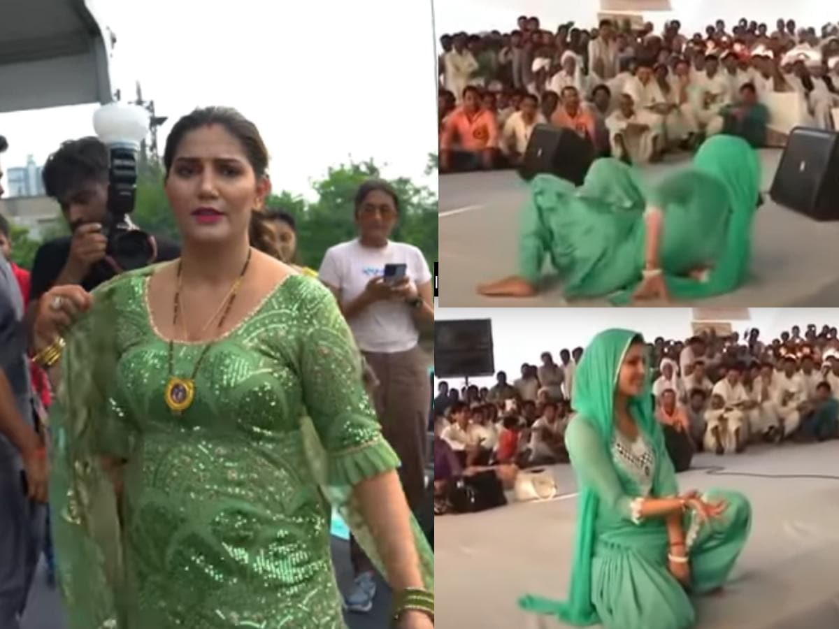 VIDEO: जब स्टेज पर डांस करते-करते गिर पड़ीं सपना चौधरी, देसी क्वीन के साथ  ऑडियंस की निकल गई हंसी - sapna choudhary dance video sapna choudhary fall  down audience reacts rk -