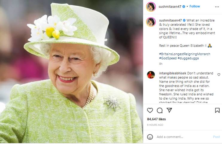 Sushmita Sen Tribute Queen Elizabeth II