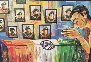  यतींद्र महोबे ने अपनी चित्र के माध्यम से भारतीय सेना को भी श्रद्धांजलि दी है. उन्होंने पुलवामा में शहीद हुए जवानों को समर्पित एक पेंटिंग भी प्रदर्शित बनाई है.
