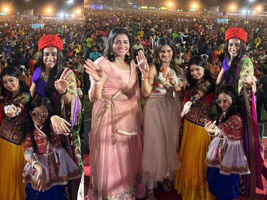 बैडमिंटन स्टार पीवी सिंधु ने गुरुवार की रात अपने फैंस के साथ जमकर गरबा खेला. (Sai Twitter)