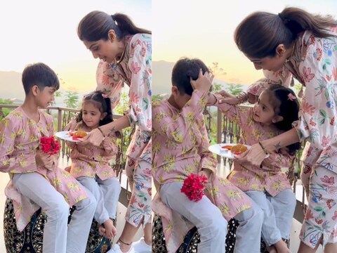 शिल्पा शेट्टी ने भाईदूज के मौके पर अपने बच्चों का वीडियो शेयर किया. (फोटो साभार: theshilpashetty/Instagram)