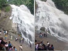 देखते ही देखते बढ़ गया झरने का जलस्तर, सैलाब देख सैलानियों की हुई हालत खराब