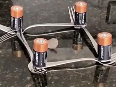 बैटरी के बीच में सिक्का घूमते देख लोग हैरान हैं. (फोटो: Twitter/electriciancons)