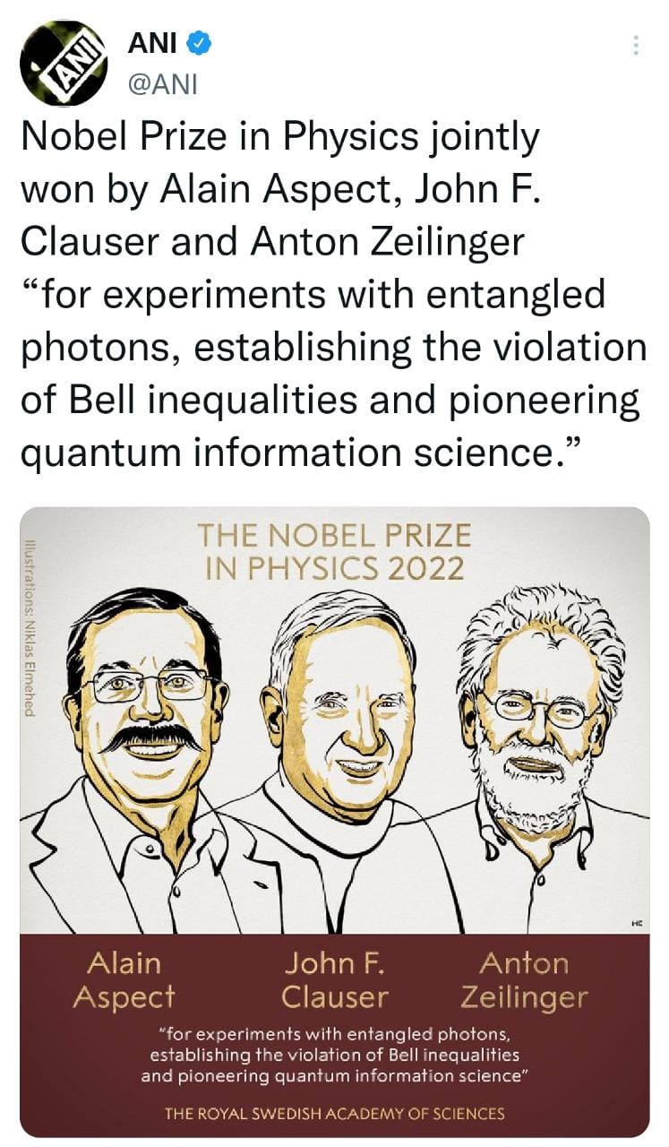 Nobel Prize 2022, Nobel Prize 2022 for Physics, Alain Aspect John, F Clauser, Anton Zeilinger, Nobel Prize 2022 winner list, Nobel Prize 2022 news in hindi, physics Nobel Prize 2022, नोबेल पुरस्कार फिजिक्स 2022, नोबेल पुरस्कार 2022 भौतिकी